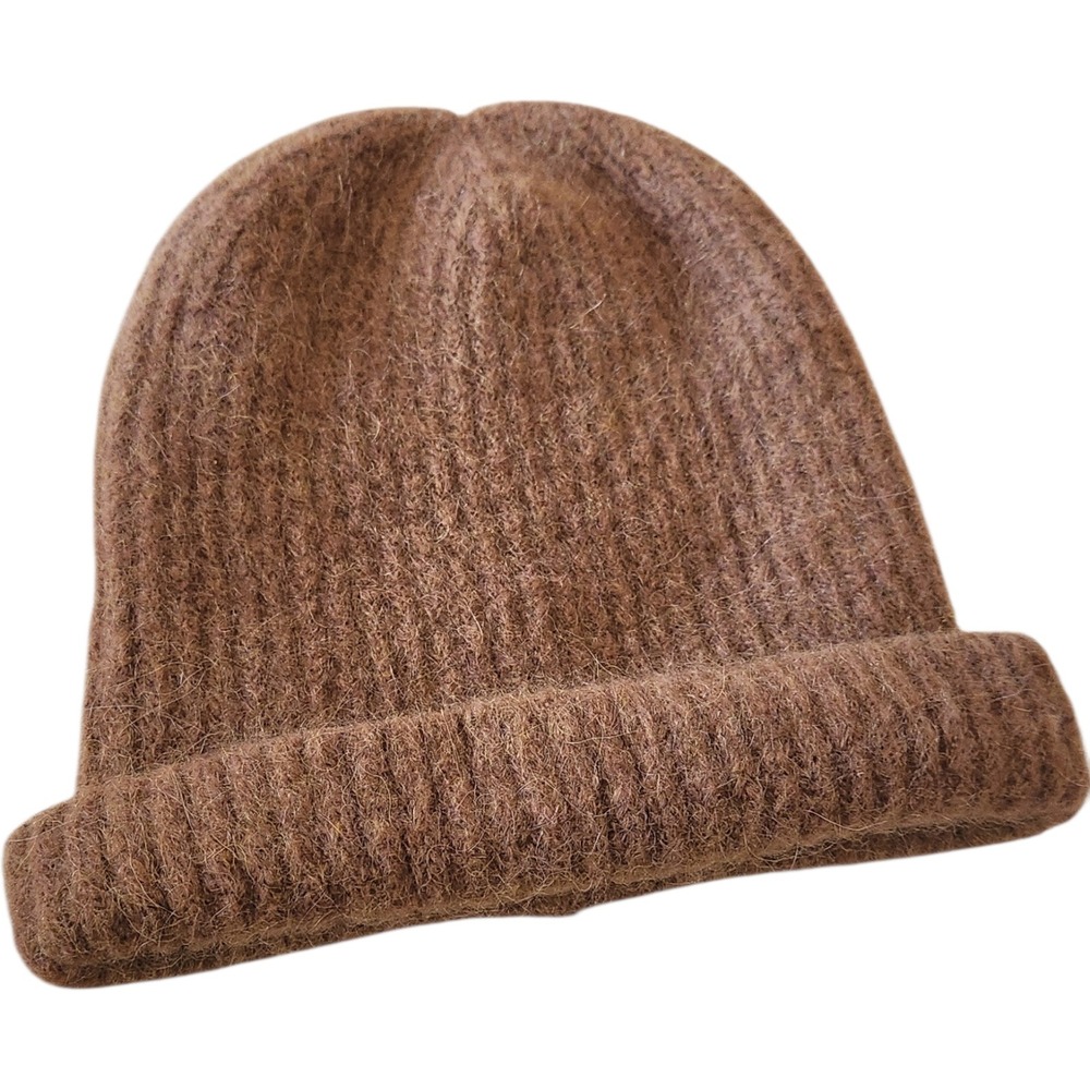 Janessa Leone Womens‎ Alpaca Knit Beanie Hat Brown One Size
